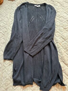 cleo Open-Front Long Cardigan - Charcoal Gray